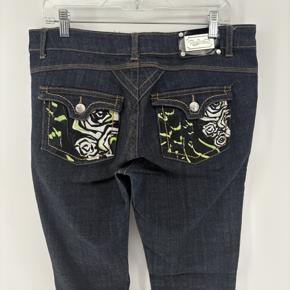 Vtg Y2K RocaWear Boot Cut Stretch Embroidered Rose Women 36X35 Skinny Jeans
